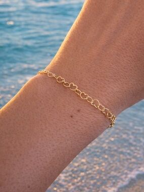 3mm Gold Heart Link Chain Custom Bracelet
